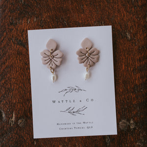 Soft Taupe Floral drop statement earring