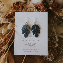Load image into Gallery viewer, Statement Earring &#39;lace leaf&#39; in navy