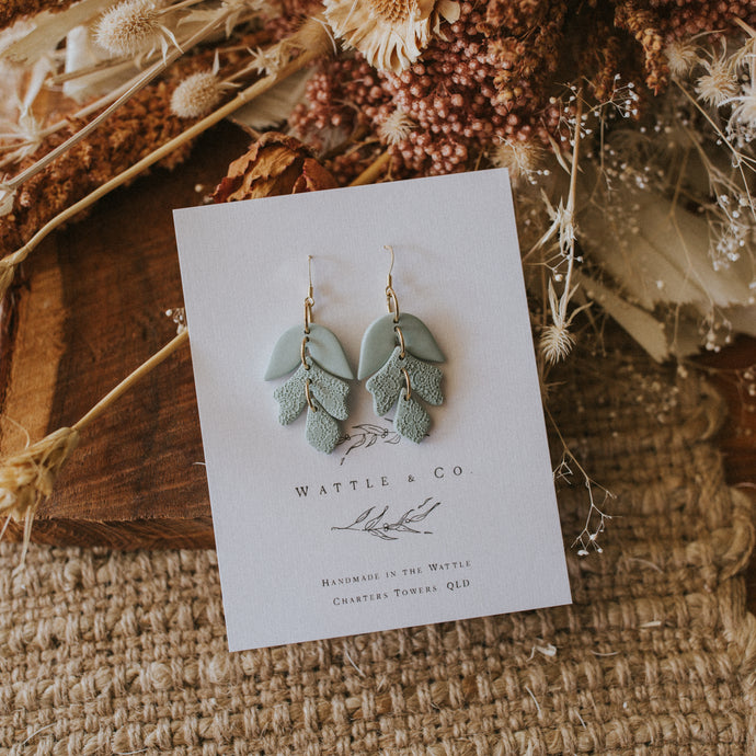 Statement Earring 'lace leaf' in duck egg blue