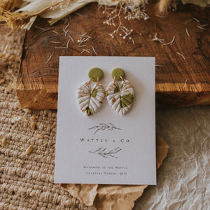 Terrazzo leaf Statement Earring with green accent