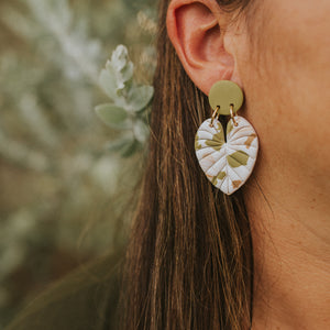 Terrazzo leaf Statement Earring with green accent